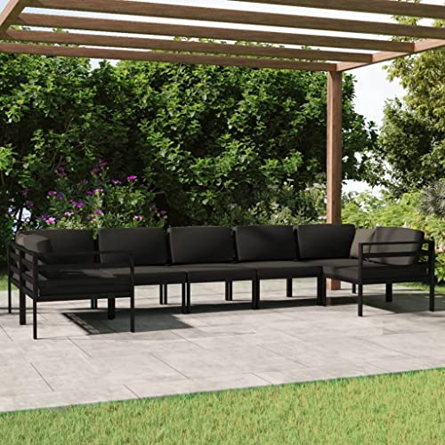 Owoxanthellate 7-TLG. Aluminium Garten-Lounge Anthrazit 70 x 70 x 64,5 cm wetterbeständig modulares Balkon- & Terrassen-Set mit Komfort-Kissen für Outdoor-Sitzecke