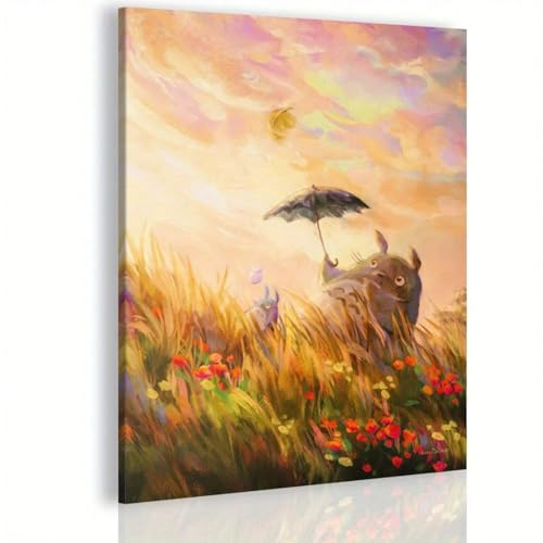AIHNBF Fantasy Totoro Ghibli Kunstdruck Magische Waldwesen Leinwand Wandbild Verträumte Landschaft Anime Film Kunst für Zuhause 20x30 cm