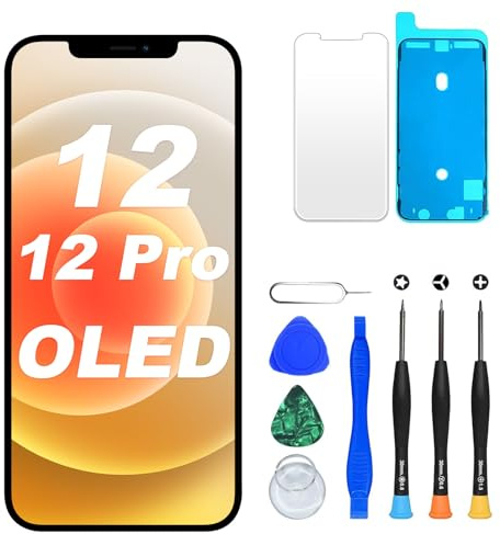 DIGI4U OLED für iPhone 12/iPhone 12 Pro Display Bildschirm Ersatz, 6.1 Zoll Truetone Full HD COF Display Digitizer Assembly mit Reparaturwerkzeug, Displayschutz und wasserfestem Kleber