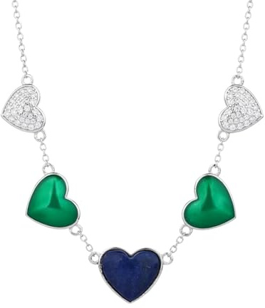 Generisch Natürliches türkisfarbenes und rotes Agat, mehrschichtige, herzförmige 925-Silberanhänger-Halskette. Verstellbare Kette, voller Romantik. Suitabl