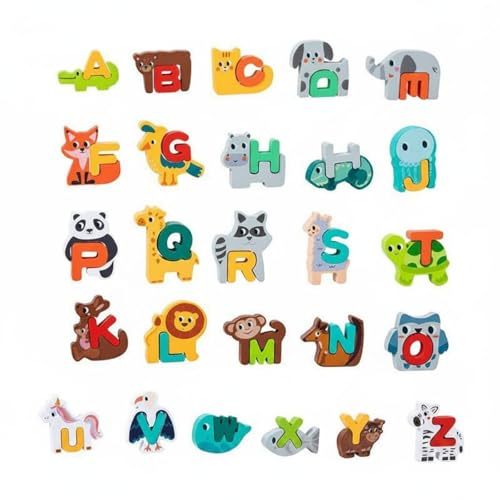 MagiDeal Blocs d'apprentissage Enfants Puzzle Lettres Animaux Dinosaures Éducatif en Bois pour Compter de 1 à 20 et Enrichir Le Lexique avec Assemblage Formes, Multicolore Animaux Et Lettres