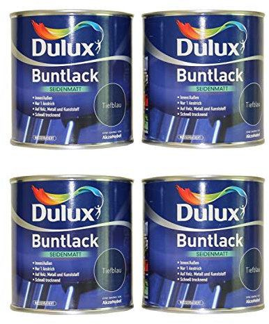 4 x 250ml Dulux Buntlack Seidenmatt innen/außen 1 L Farbwahl, Farbe:Tiefblau