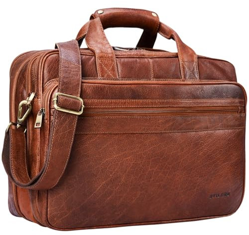 STILORD 'Leopold' Sac d'enseignant Sacs d'affaires Hommes Cuir Porte-Documents XL Sacoche d'ordinateur pour Le Bureau - Serviette de Travail à Bandoulière, Couleur:maraska - Marron