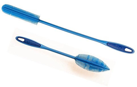 Kochblume Flaschenbürste 36cm & Flaschenbürste Slim 2er Set | Premium-Silikon | Hitzbeständig | Spülmaschinenfest | Von schmalen Öffnungen bis zu Thermoskannen & Karaffen | Farbe: blau