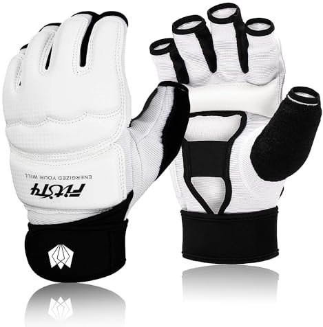 FitsT4 Sports MMA Handschuhe Boxhandschuhe gepolstert, Trainingshandschuhe Boxsack Sandsack Kickboxen Kampfsport Taekwondo Sparring mit Handgelenkschutz für Herren Damen,Weiß,L