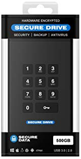 SecureData SecureDrive KP FIPS-140-2 Level 3 Validierte 256-Bit Hardware verschlüsselt Externe tragbare SSD USB 3.0 - Entsperren über integrierte Tastatur Schwarz schwarz 500 GB