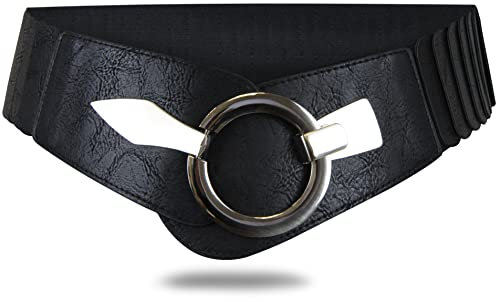 Vanessa & Melissa Frentree Ceinture élastique pour femmes, ceinture de 6 cm de large avec boucle dorée, ceinture stretch