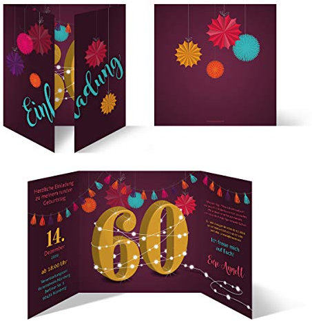 Individuelle Geburtstagseinladungen zum 60. Geburtstag personalisierte Einladungskarten ab 10 Stück selbst gestalten Quadrat 155x155mm Altarfalz - Girlande