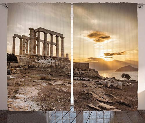 ABAKUHAUS Säule Rustikaler Vorhang, Griechischer Tempel Poseidon, Wohnzimmer Universalband Gardinen mit Schlaufen und Haken, 280 x 260 cm, Beige und Taupe