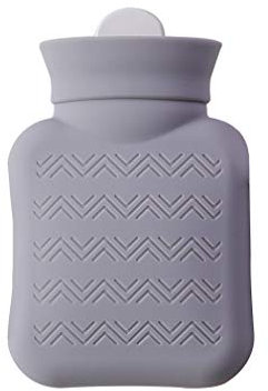 Hershii - Borsa per acqua calda in silicone per microonde, con copertura a maglia, per alleviare il dolore, per donne e ragazze mestruali, per terapia del caldo e del freddo (grigio, 300 ml)