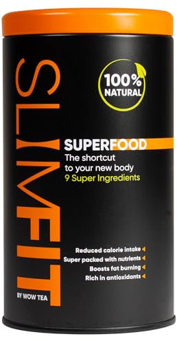 WOW TEA - SlimFit Superfood - Abnehmen Pulver | Proteinreicher Mahlzeitenersatz | 9 Superfoods Diät und Schlank | Hunger Suppressant Pulver - 27 Kcal pro Portion | 210g, Made in EU