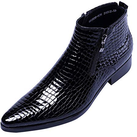 Stivali Uomo Vintage Stampa Coccodrillo Zip Stivaletti Elegante Punta Appuntita Pelle Stivali Nero Blu 43 EU