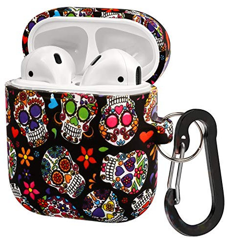 ALNBO AirPods Case Soft Silicone Protective Cover for AirPods 2&1, LED Front Visible (Colorful Skulls)