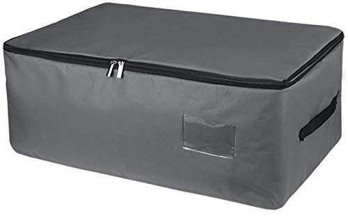 IHOMAGIC 49L Ultra Große Unterbettkommode, Unterbett Aufbewahrungstasche mit Reißverschluss und Griffe, Faltbare Organisator für Bettdecken, Kissen, Kleidung 56x35x25cm (Dunkelgrau)