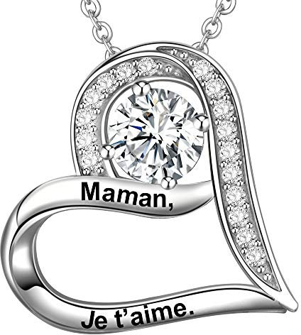 LOVORDS Damen-Halskette, graviert, aus Sterling-Silber 925/1000, Herzanhänger, Geschenk für Mutter Mutter, Sterling Silber, kubisches Zirkonoxid