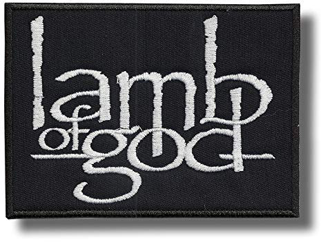 JJTEXTIX Aufnäher mit Lamm des Gottes, bestickt, zum Aufbügeln, Schwarz, Rechteckig, 8–10 cm, 1 Stück