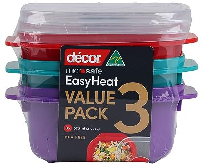 Décor Microsafe Jewel Food Containers Set | 3 Pack - 3 x 375ml | Meal Prep Snacks | Steam Release Vent | Microwave, Dishwasher & Freezer Safe | Assorted Colours