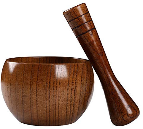 FYBlossom Mortier Et Pilon en Bois D'olivier, Ensemble Mortier Et Pilon, Pilon Et Mortier en Bois Rétro pour Les Graines D'herbes, épices, Poivres, Ail Et Les Noix, Ustensiles De Cuisine