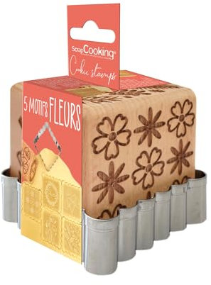 ScrapCooking Tampon Pâtisserie en Bois à Motifs Fleur-avec 1 Découpoir Emporte-Pièce Biscuit & Cube Déco Flower avec 5 Faces Gravées en Relief-Moule Décoration-5122
