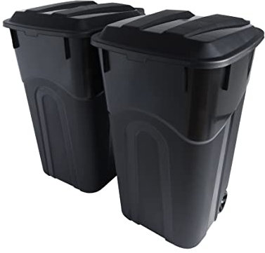 United Solutions Lot de 2 poubelles d'extérieur à roulettes de 32 gallons avec couvercle à verrouillage rapide et poignées robustes, noir, construction robuste, parfaite pour jardin, terrasse ou