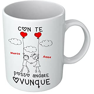 Puzzletee Tazza di coppia innamorati - Personalizzabile - Con Te Posso Andare Ovunque - Tazza Love Lui Lei - Idea Regalo economico per la coppia