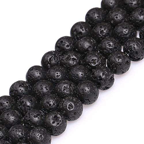 HAAMIIQII 60pcs 6mm natürliche schwarze vulkanische Lava Perlen Runde lose Edelstein Perlen für Schmuck Herstellung DIY Armband Halskette