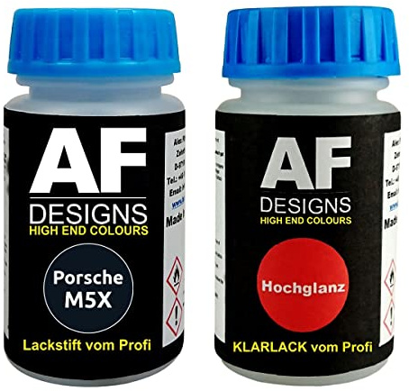 Alex Flittner Designs Lackstift für Porsche M5X Dunkelblau Metallic + Klarlack je 50ml Autolack Basislack Set