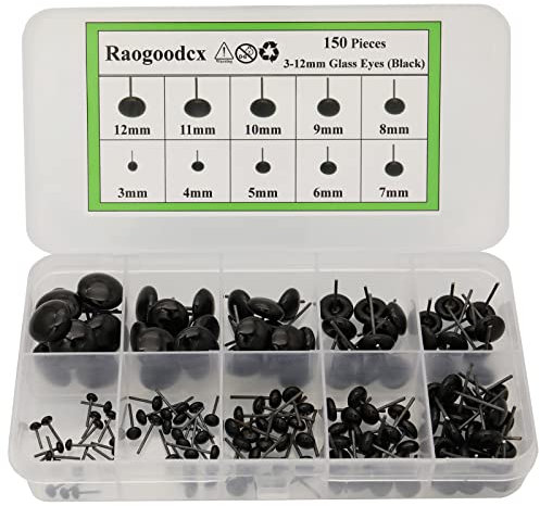 Raogoodcx Nadelfilzaugen, Mini-Glas, schwarze Augen, Set für Spielzeug, Teddypuppen, Puppen, Wollfilzen, Basteln, 150 Stück