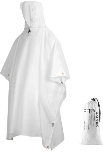AGPTEK Poncho de Lluvia, Chubasquero Impermeable para Manta de Picnic, Toldo para Senderismo, Acampada y Pesca, Unisex (Blanco)