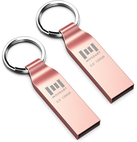 mosDART 2Pack 128GB Metal USB 2.0 Flash Drive exFAT Thumb Drive with Keychain 128 GB Waterproof Jump Drive 128G Memory Stick for Data Storage and Backup, Rose Gold,2pack 128gb, 2Pack 128GB,Rose Gold
