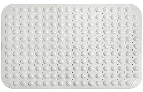80x120cm Tapis de Douche Antidérapant,Tapis Antidérapant Douche avec Ventouses et Trous de Drainage,Grand Tapis Baignoire Antidérapant,Tapis de Bain Antiderapant pour Baignoire et Douche (Blanc)
