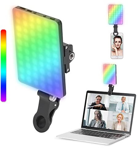 Newmowa RGB LED Videoleuchte für Telefon, Tablet, Laptop, 360° Vollfarbe CRI 95+ dimmbar 2500K-8500K, 2000mAh wiederaufladbare LED-Panel-Leuchte für Selfie, Make-up, Videokonferenz, TikTok