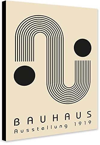 Wandbild Bauhaus S Linien mit zwei Kreisen eingewickeltes, gerahmtes Leinwandbild (A1 81 cm x 61 cm)