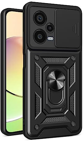 DESSEN Handyhülle für Xiaomi Redmi Note 12 Pro Plus/Pro+ 5G, Weiche TPU/PC Silikon Hülle und Objektiv Cover, Stoßfeste Schutzhülle mit 360 Grad Drehbarer Ringhalterung Case. Schwarz