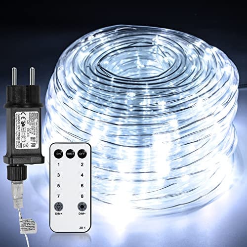 Herrselsam LED Lichterschlauch 20M LED Schlauch IP65 Wasserdicht mit Fernbedienung und 8 Modi Dekorative Lichterkette Kaltweiß Helligkeit Dimmbar für Außen Innen
