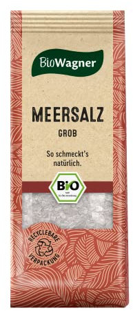 BioWagner - Bio grobes Meersalz | aus den Salzgärten des Ionischen Meeres | naturbelassene Bio-Zutaten | recyclebare Verpackung | 100 g