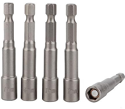 Socket Set 1/4 Drive 5pcs Set, 7mm Quick-Change Impact Drill Driver Bit, Air Screw Driver Socket Adapters, Nut Driver, Universal 1/4 Hex Shanks