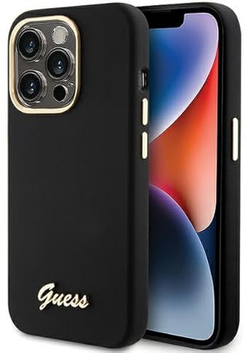 CG MOBILE Custodia Guess GUHCP15XSMBSLK per iPhone 15 Pro Max 6.7 Custodia rigida nera in silicone, logo in metallo e cornice