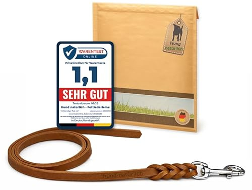 Fettlederleine Schleppleine aus Leder für Hunde 5m, 7,5m, 10m (7.5m x 8mm Cognac Chrom)