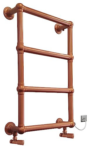 Myhomeware 500x750mm Modern Designer Victorian Dual Fuel Electric Thermostatic Towel Rail Radiator For UK Bathroom (Standard Electric + Angled Valves, Copper Look)