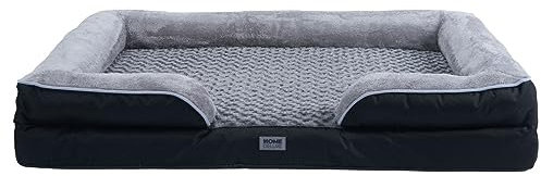 Home Deluxe - Orthopädisches Hundebett Scooby - Maße: 95 x 75 x 18 cm, Farbe: Schwarz/Grau, inkl. Tierdecke und Rugbyball, Baumwollfüllung, waschbarer Bezug I Hundebett Hundekissen Bett für Hunde