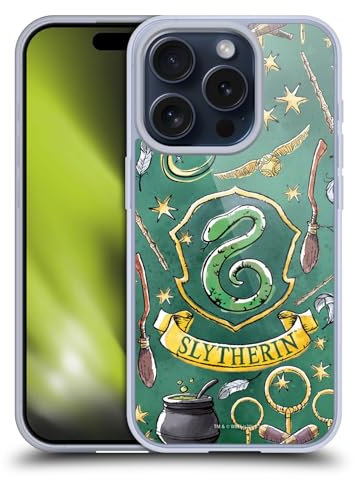 Head Case Designs Offizielle Harry Potter Slytherin Muster Deathly Hallows XIII Soft Gel Handyhülle Hülle kompatibel mit Apple iPhone 15 Pro