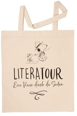 The Peanuts Snoopy Stoffbeutel - Literatour - Eine Reise durch die Seiten Jutebeutel Tragetasche Baumwolltasche Beige Naturfarben