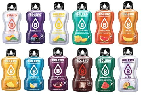 Bolero Drink Sticks 12 Bustine Mix 3 grammi 3 gr, 12 Gusti Diversi Assortimento alla Frutta Preparato Polvere Solubile Per Bevanda Fresca in Acqua, 36 grammi dolcificato stevia, 0.036 kilograms