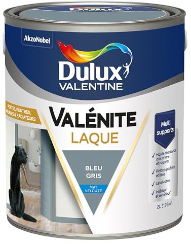 Dulux Valentine Peinture Laque Valénite Intérieur et Extérieur Multi-supports - Finition parfaite et lisse, Formule Haute Résistance - Mat Bleu Gris 2 L