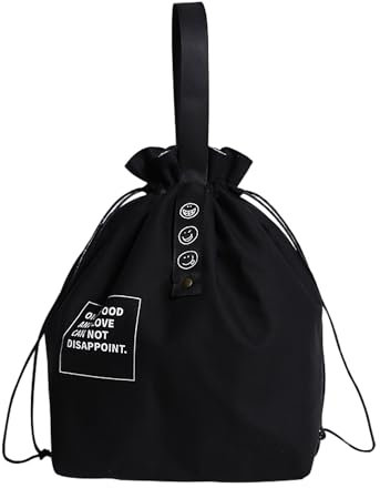 JTMKYO 1-teilige schwarze Lunch-Tasche, isolierte Tasche mit Kordelzug, große Kapazität für Mahlzeiten, tragbare Bento-Tasche, isolierte Picknick-Tasche, wasserdichte isolierte Lunch-Tasche