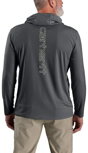 Carhartt Force Sun Defender Herren-T-Shirt, langärmelig, mit Kapuze, Logo-Grafik, Stahl, X-Large Hoch