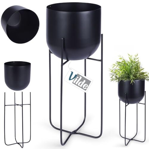Vilde Cache-pot sur support en métal Noir 16,5 x 42 cm