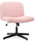 Naspaluro Armless Office Chair - Velvet Fabric Cross-legged Swivel Desk Chair with Wide Seat and Mid Back for Bedroom and Home Office - Height Adjustable - Pink