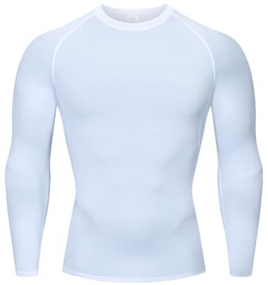 HYCOPROT Kompressionsshirt Herren Langarm Funktionsshirt Baselayer Schnelltrocknendes T-Shirt Atmungsaktiv Sportshirt für Workout Fitnessstudio Laufen (L, Weiß)
